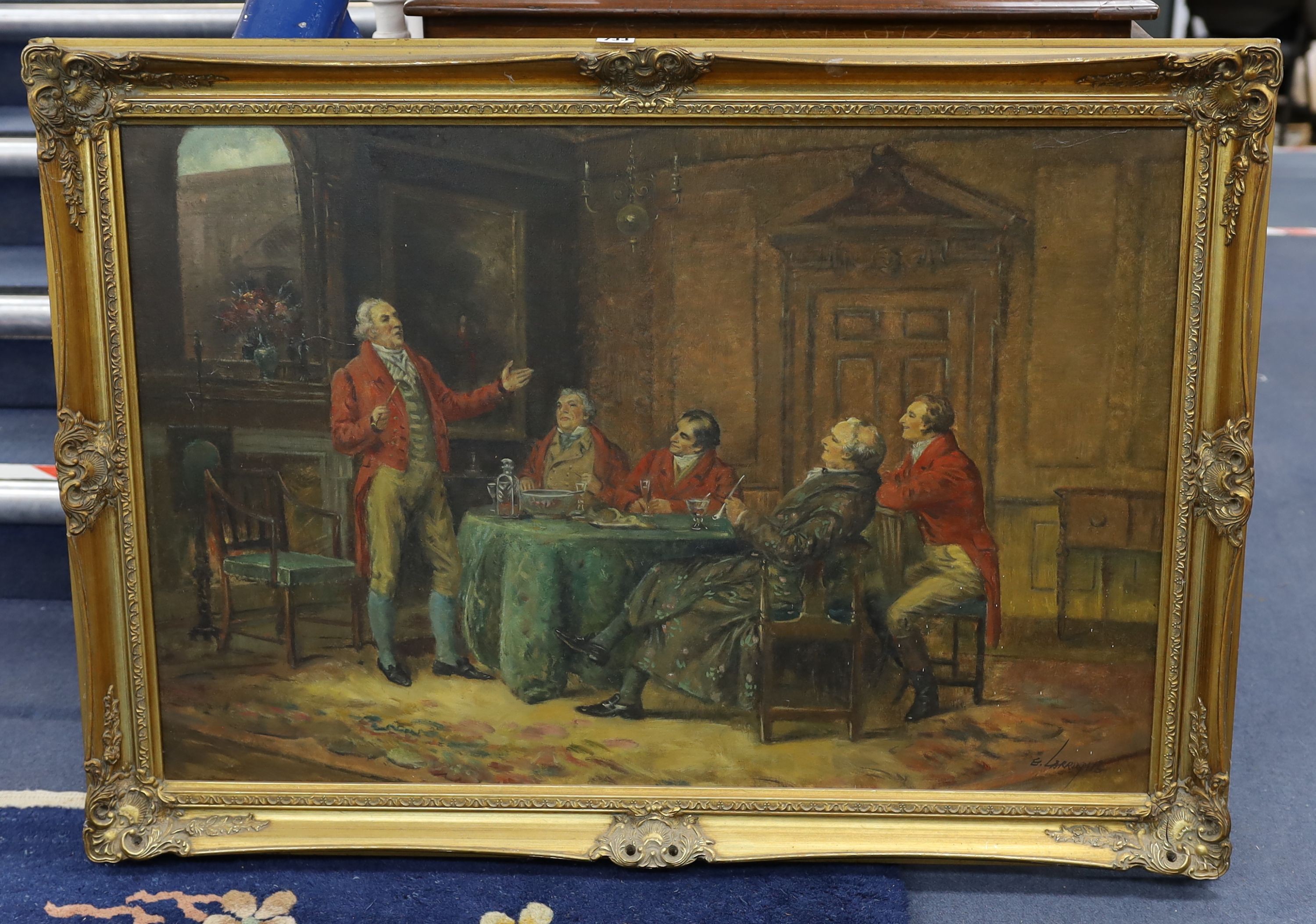 Continental School, oil on canvas, 18th century drawing room scene, signed, 60 x 90cm